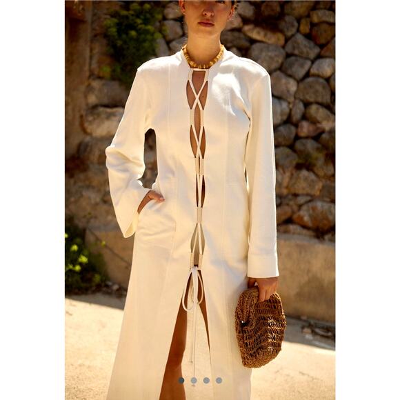 Free People Maude Cardi Lace Up Maxi Clean Ivory M - Picture 1 of 4